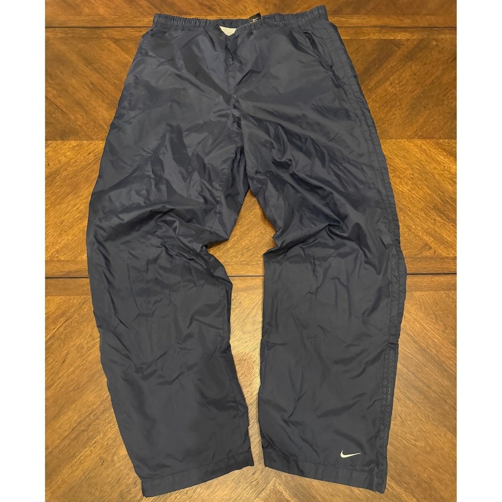 Nike Mens Navy Blue Windbreaker Track Pants Lined Swoosh Logo Size Medium |C1 - Picture 2 of 8